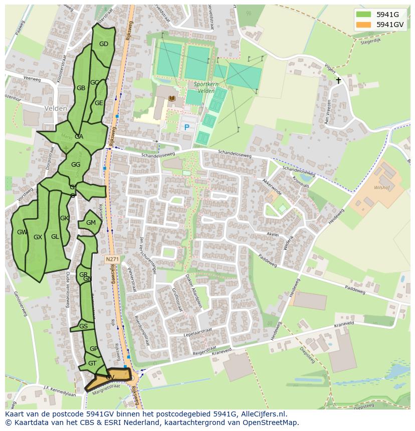 Afbeelding van het postcodegebied 5941 GV op de kaart.