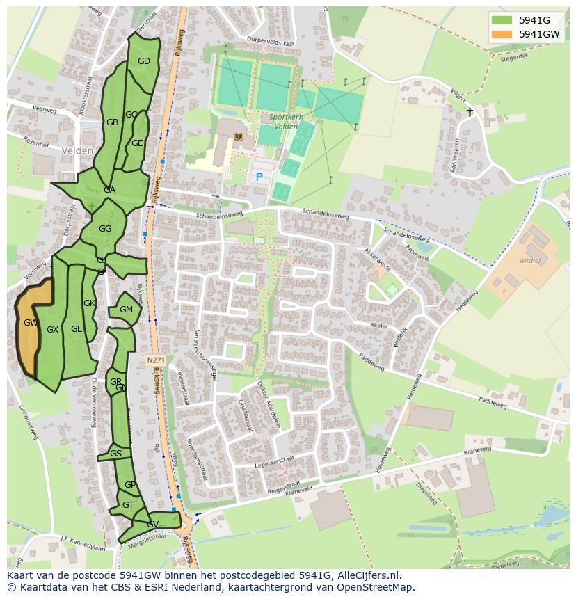 Afbeelding van het postcodegebied 5941 GW op de kaart.