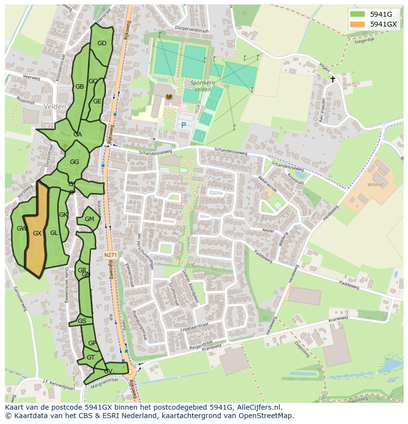 Afbeelding van het postcodegebied 5941 GX op de kaart.