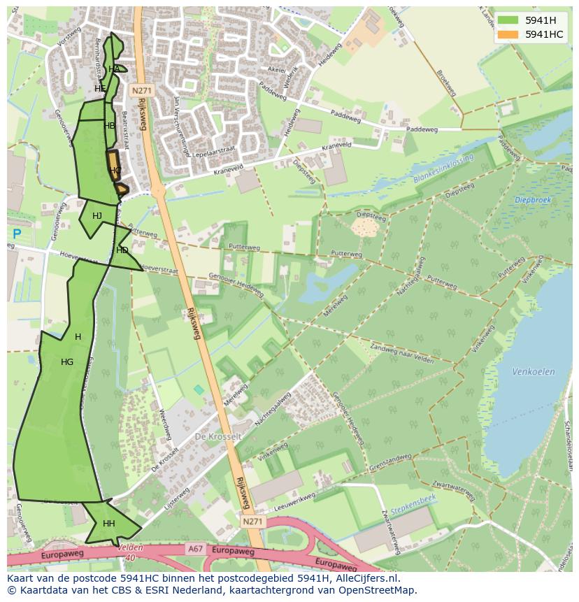 Afbeelding van het postcodegebied 5941 HC op de kaart.