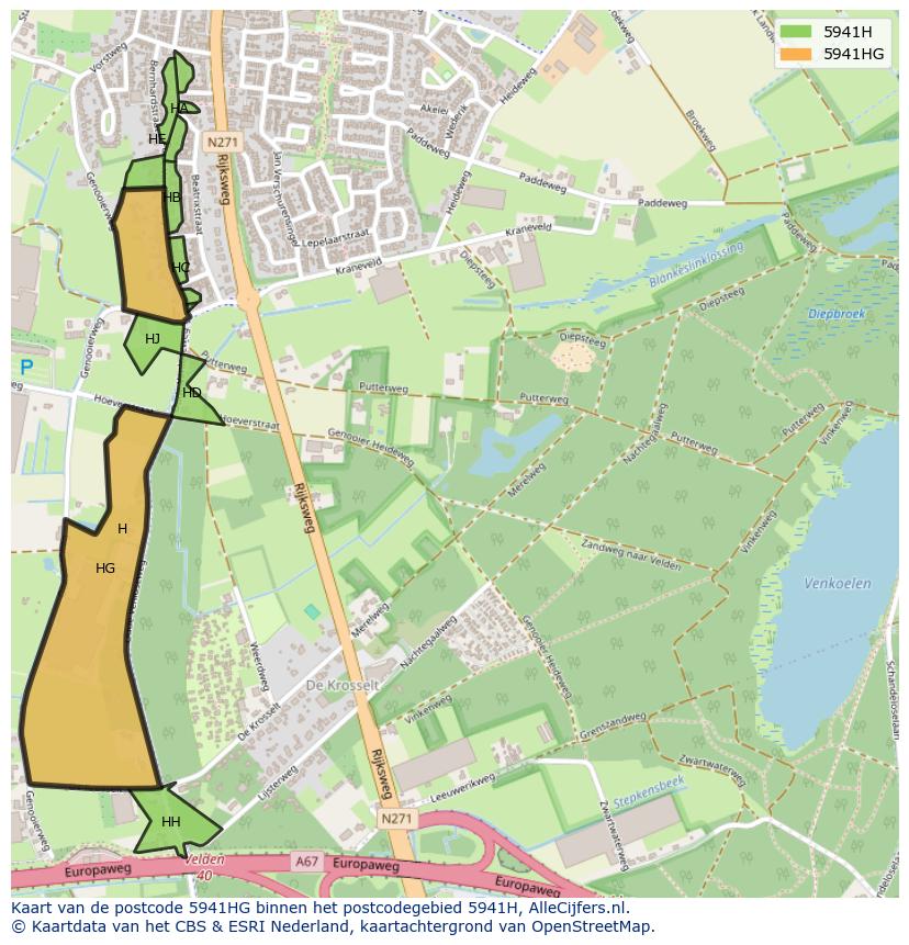 Afbeelding van het postcodegebied 5941 HG op de kaart.