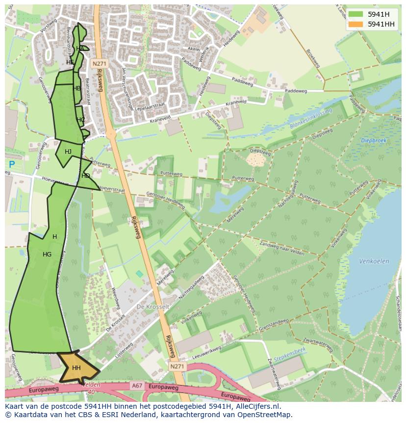 Afbeelding van het postcodegebied 5941 HH op de kaart.