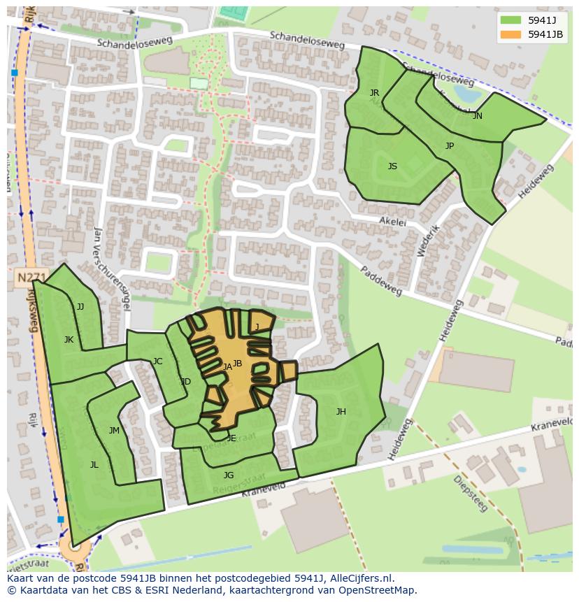 Afbeelding van het postcodegebied 5941 JB op de kaart.