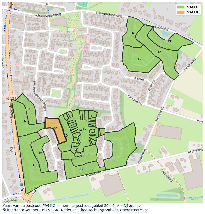 Afbeelding van het postcodegebied 5941 JC op de kaart.