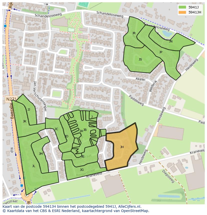 Afbeelding van het postcodegebied 5941 JH op de kaart.
