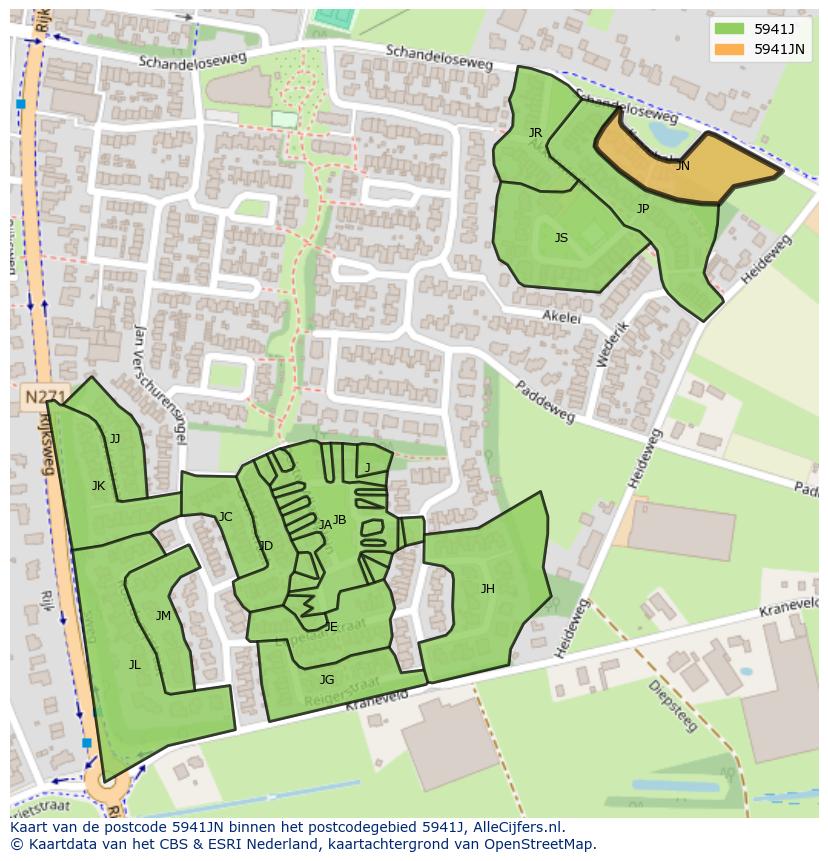 Afbeelding van het postcodegebied 5941 JN op de kaart.