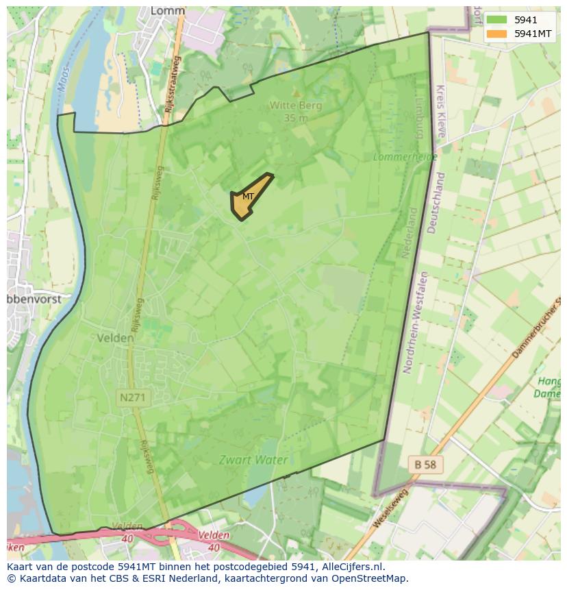Afbeelding van het postcodegebied 5941 MT op de kaart.