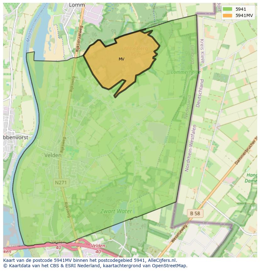 Afbeelding van het postcodegebied 5941 MV op de kaart.