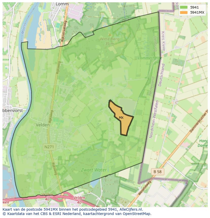 Afbeelding van het postcodegebied 5941 MX op de kaart.