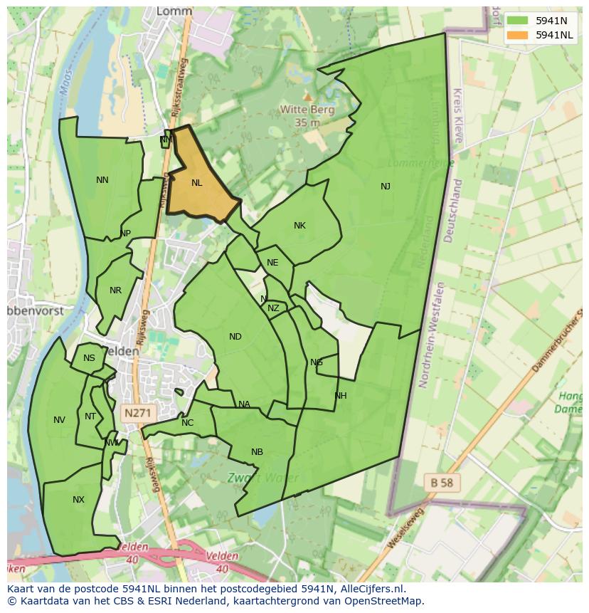 Afbeelding van het postcodegebied 5941 NL op de kaart.
