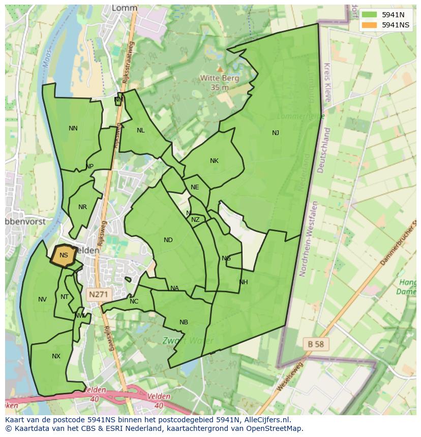 Afbeelding van het postcodegebied 5941 NS op de kaart.