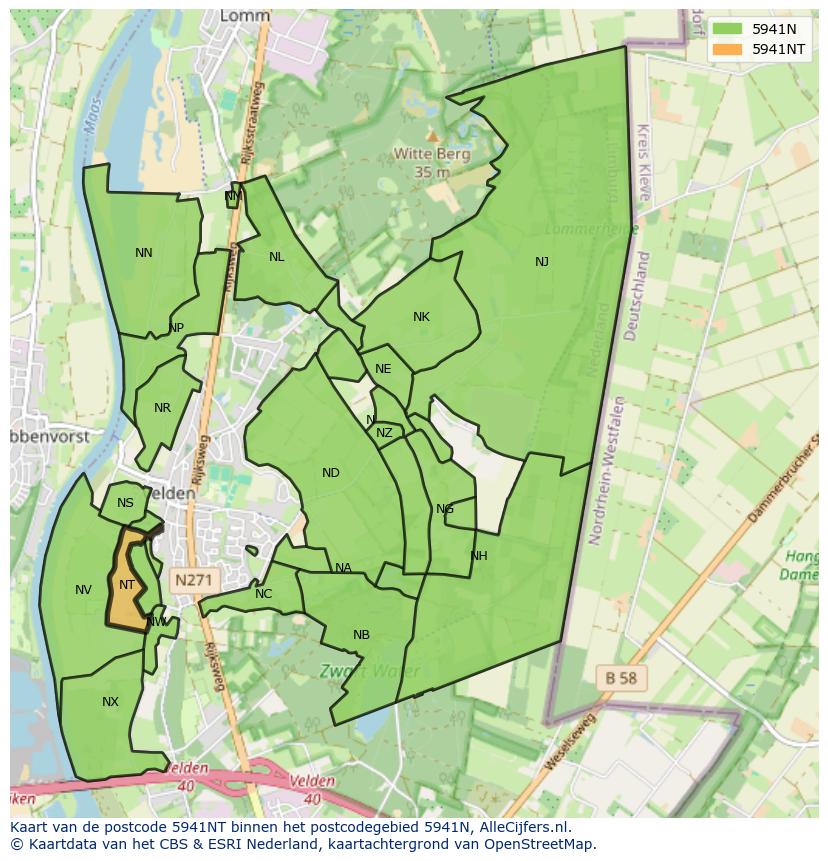 Afbeelding van het postcodegebied 5941 NT op de kaart.