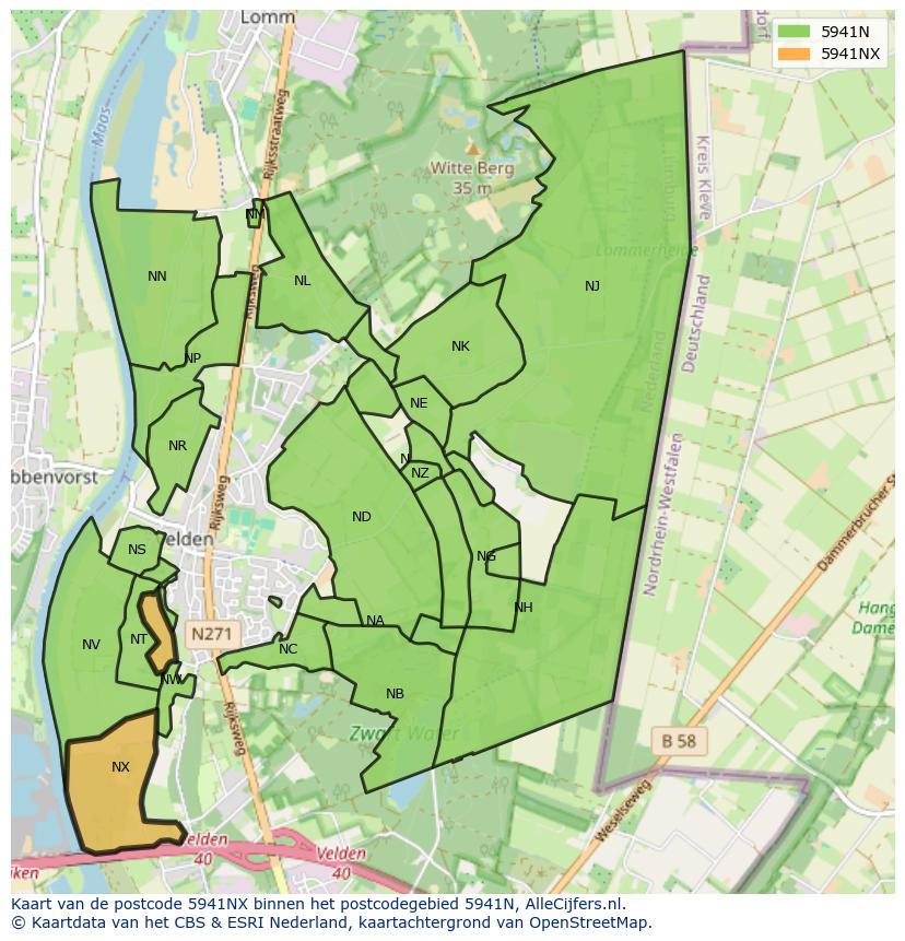 Afbeelding van het postcodegebied 5941 NX op de kaart.