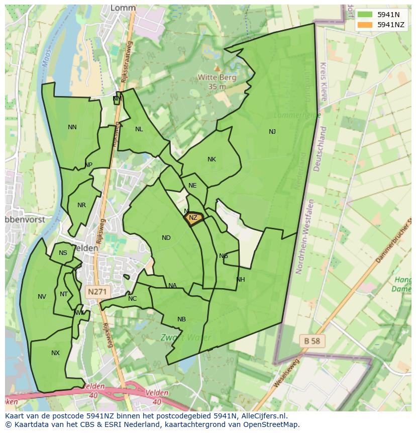 Afbeelding van het postcodegebied 5941 NZ op de kaart.