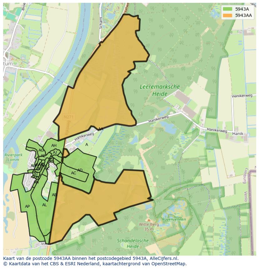 Afbeelding van het postcodegebied 5943 AA op de kaart.