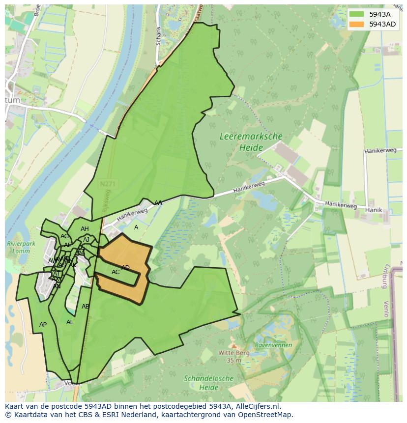 Afbeelding van het postcodegebied 5943 AD op de kaart.