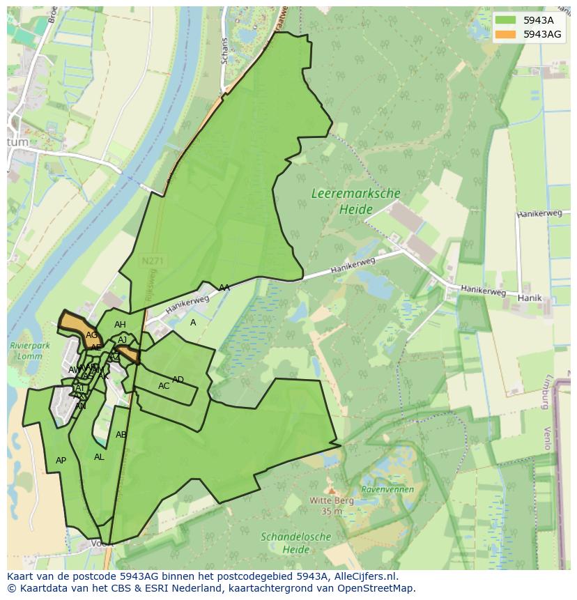 Afbeelding van het postcodegebied 5943 AG op de kaart.