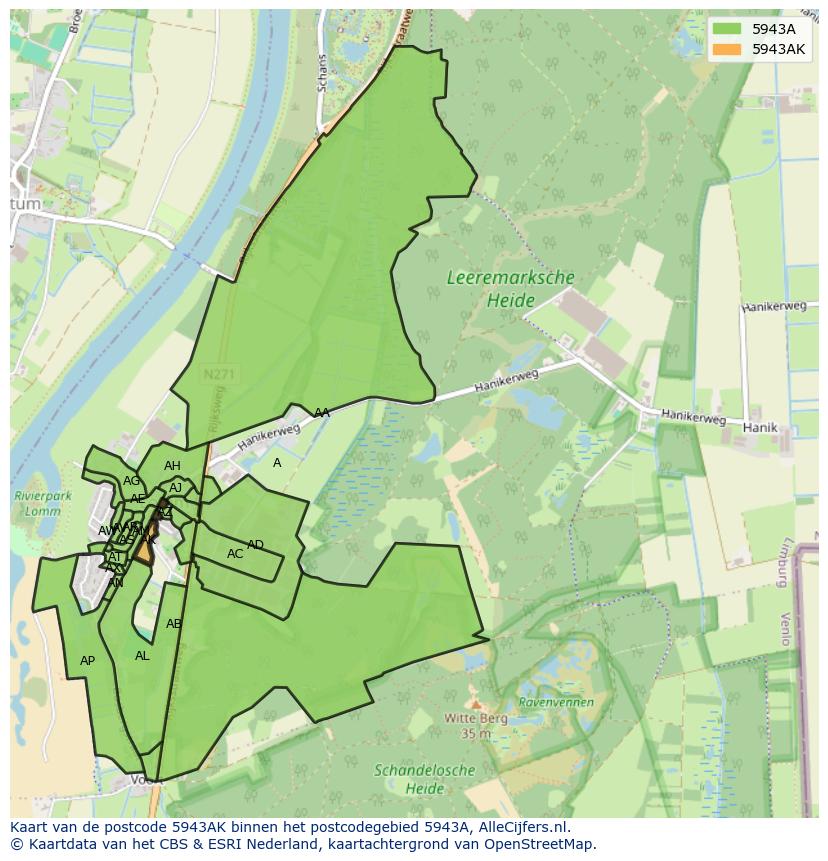 Afbeelding van het postcodegebied 5943 AK op de kaart.