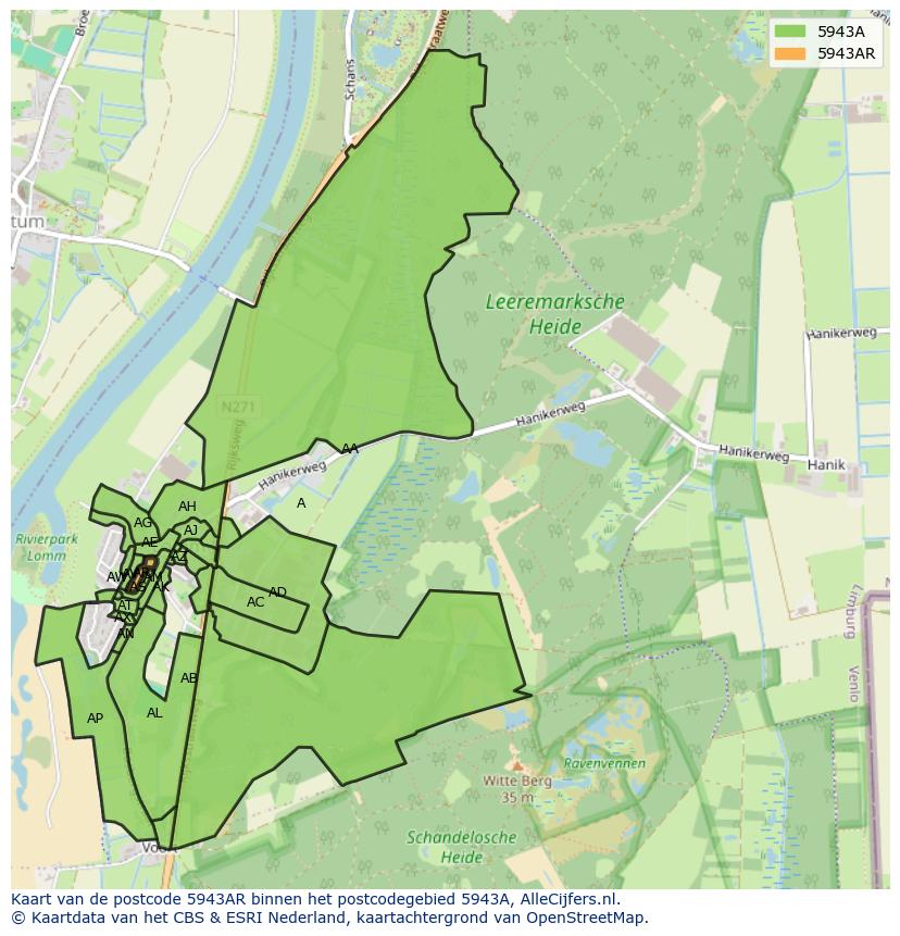 Afbeelding van het postcodegebied 5943 AR op de kaart.