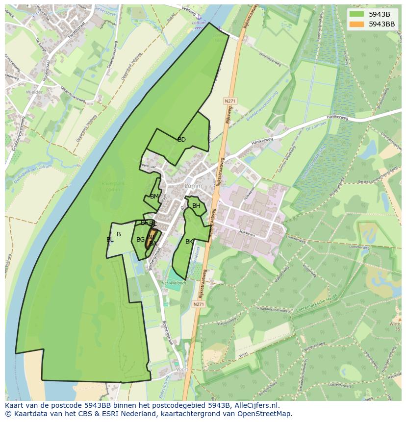 Afbeelding van het postcodegebied 5943 BB op de kaart.