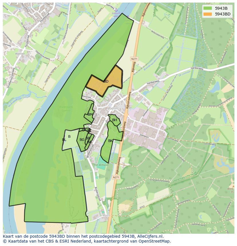 Afbeelding van het postcodegebied 5943 BD op de kaart.