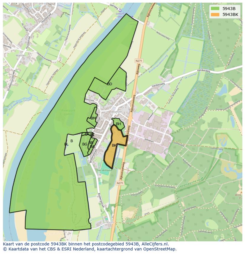 Afbeelding van het postcodegebied 5943 BK op de kaart.