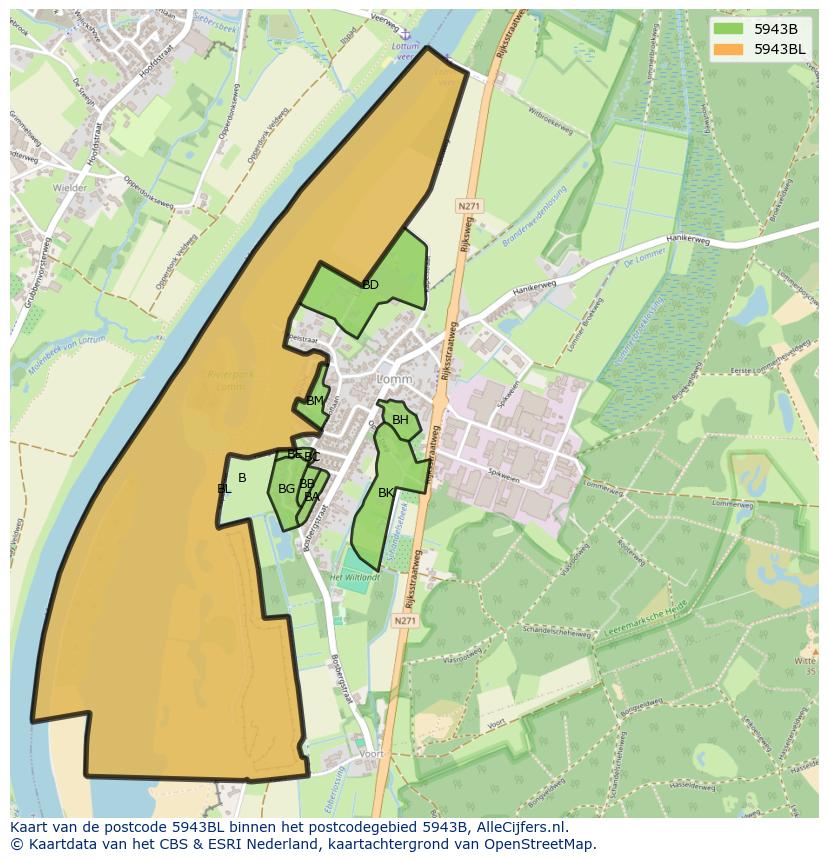 Afbeelding van het postcodegebied 5943 BL op de kaart.