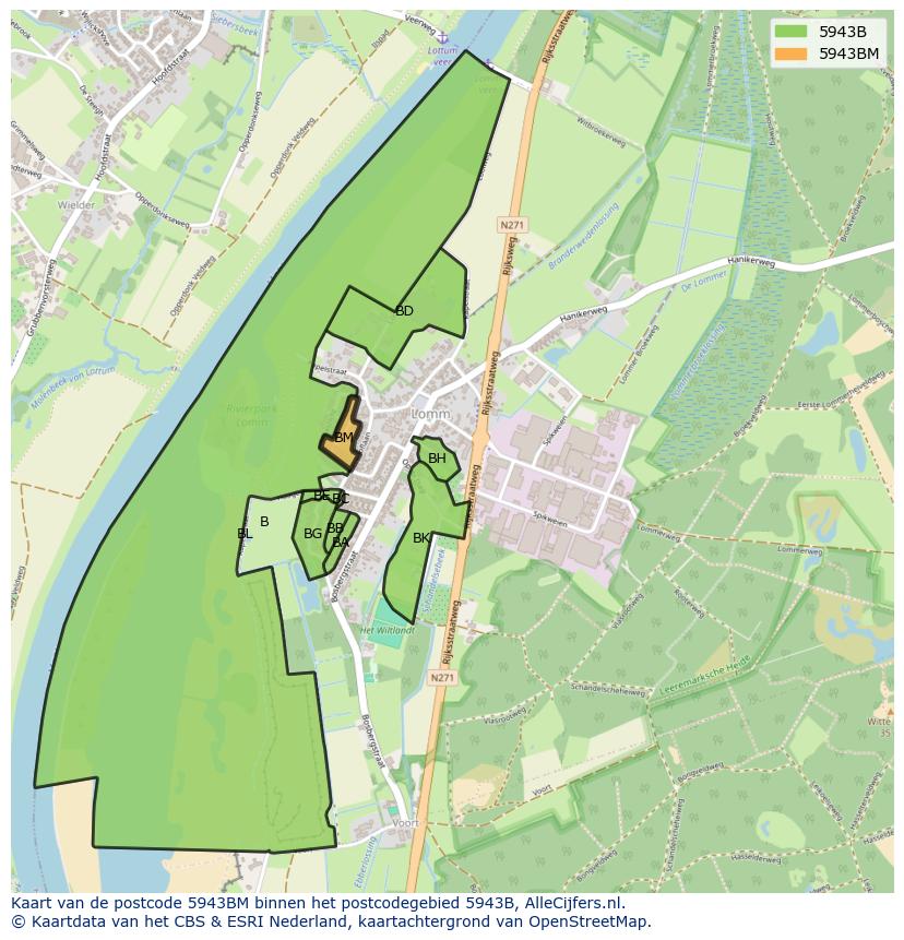 Afbeelding van het postcodegebied 5943 BM op de kaart.