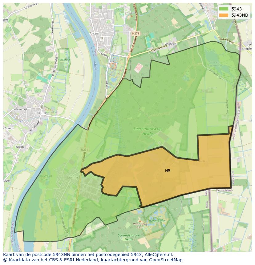 Afbeelding van het postcodegebied 5943 NB op de kaart.
