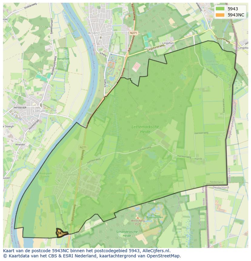 Afbeelding van het postcodegebied 5943 NC op de kaart.
