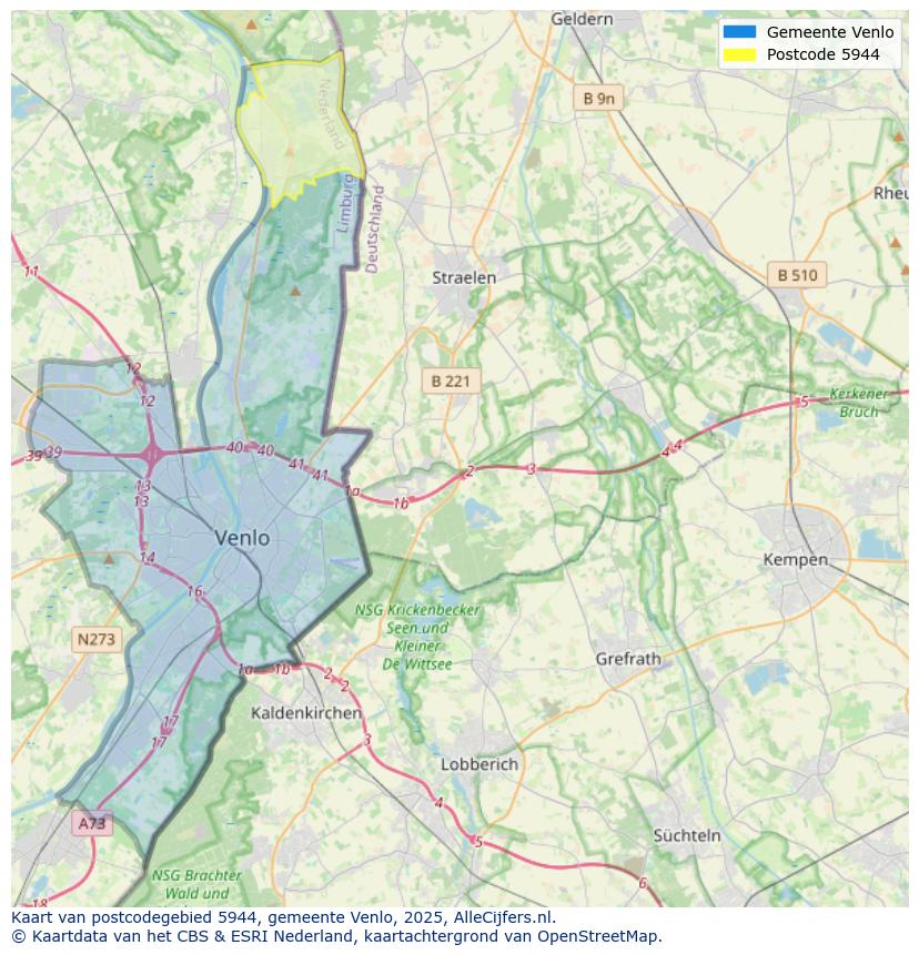 Afbeelding van het postcodegebied 5944 op de kaart.