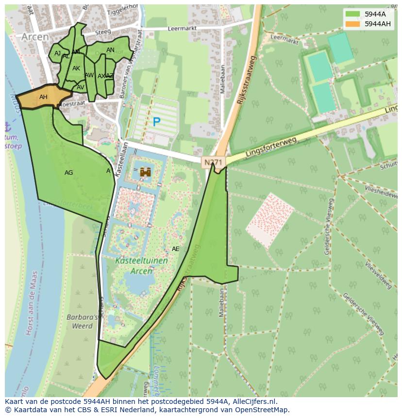 Afbeelding van het postcodegebied 5944 AH op de kaart.