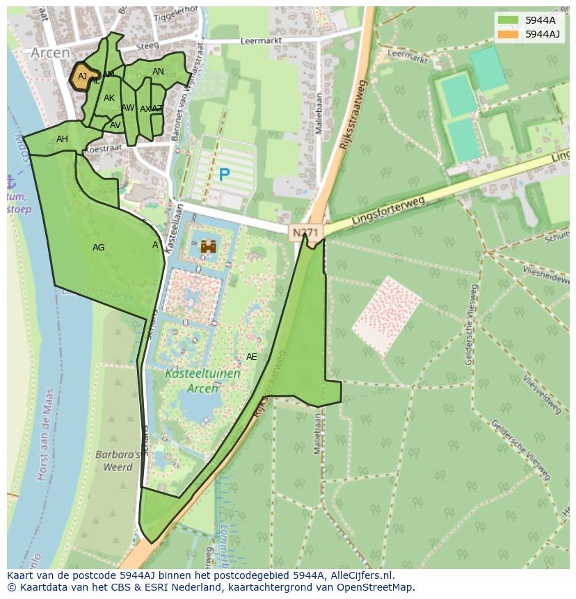Afbeelding van het postcodegebied 5944 AJ op de kaart.