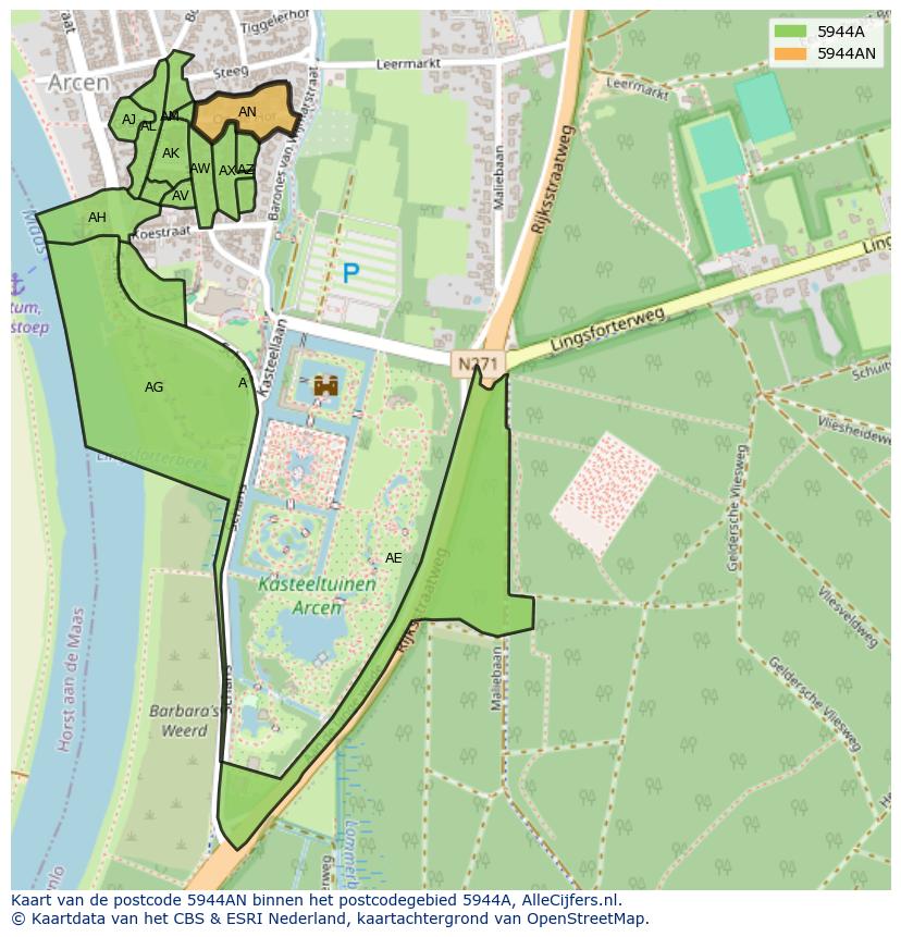 Afbeelding van het postcodegebied 5944 AN op de kaart.
