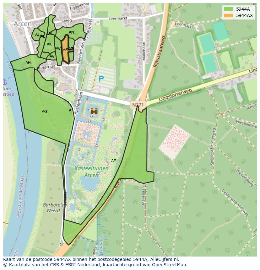 Afbeelding van het postcodegebied 5944 AX op de kaart.
