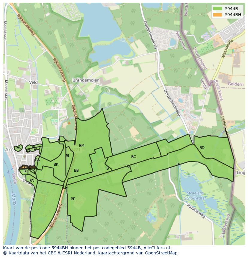 Afbeelding van het postcodegebied 5944 BH op de kaart.