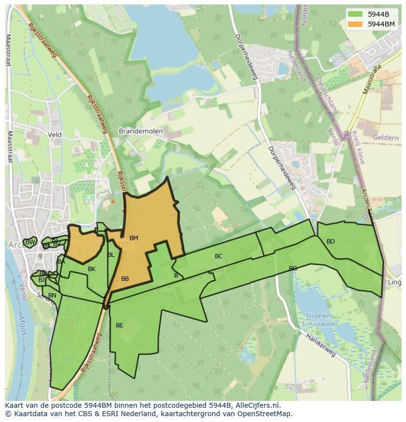 Afbeelding van het postcodegebied 5944 BM op de kaart.