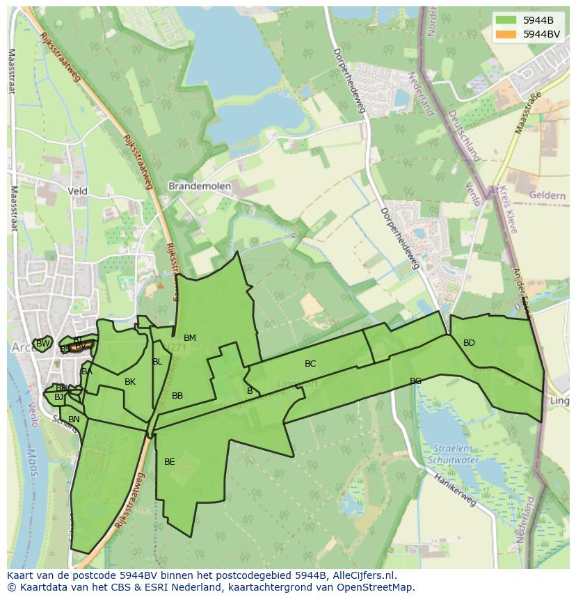 Afbeelding van het postcodegebied 5944 BV op de kaart.