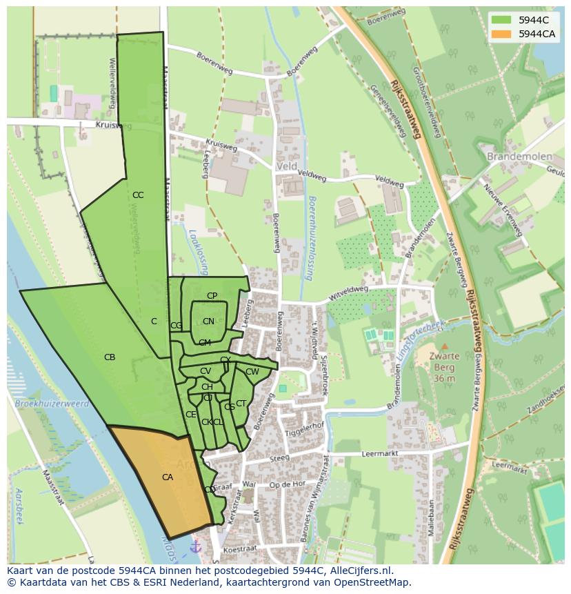 Afbeelding van het postcodegebied 5944 CA op de kaart.