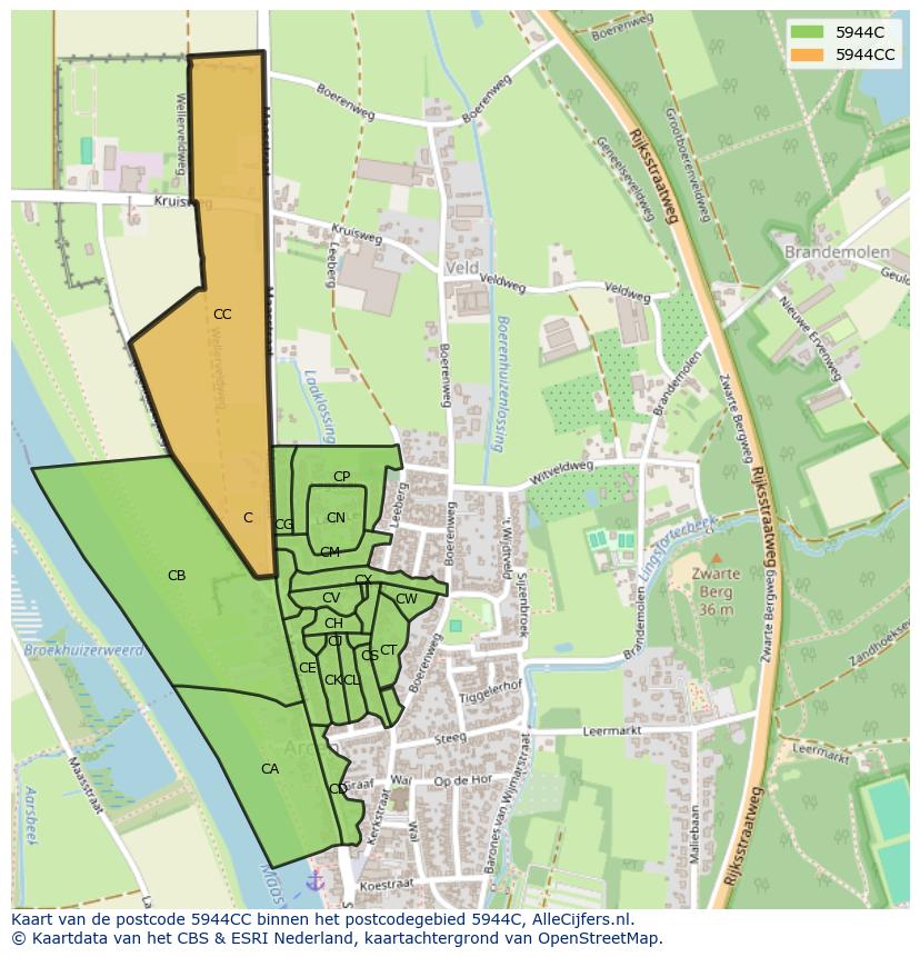Afbeelding van het postcodegebied 5944 CC op de kaart.