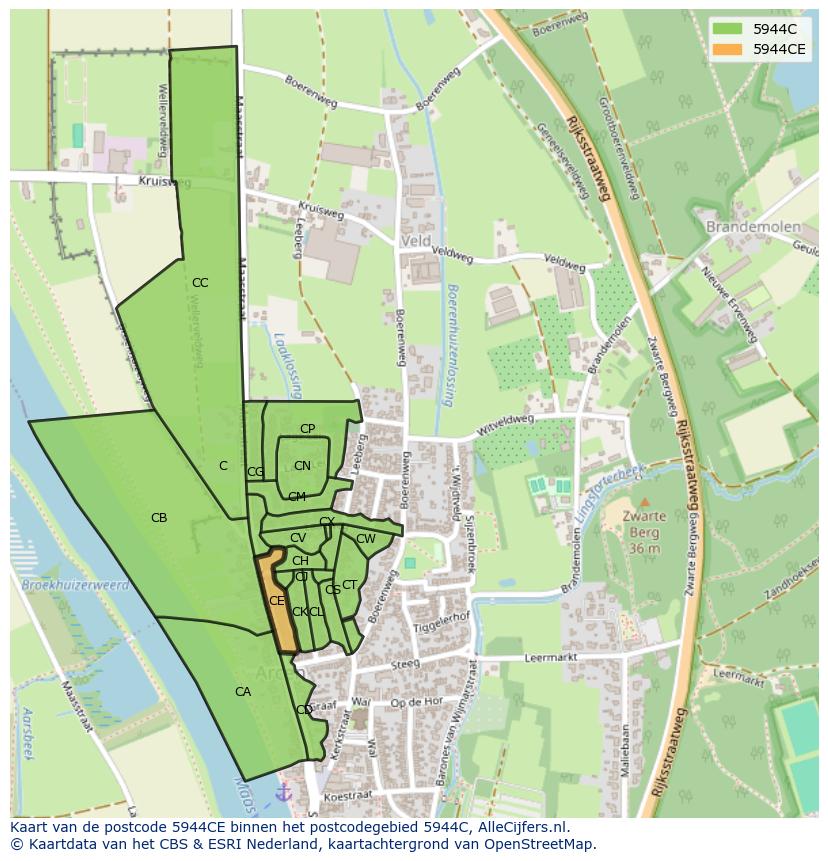 Afbeelding van het postcodegebied 5944 CE op de kaart.
