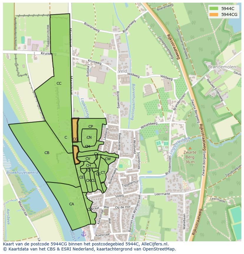 Afbeelding van het postcodegebied 5944 CG op de kaart.
