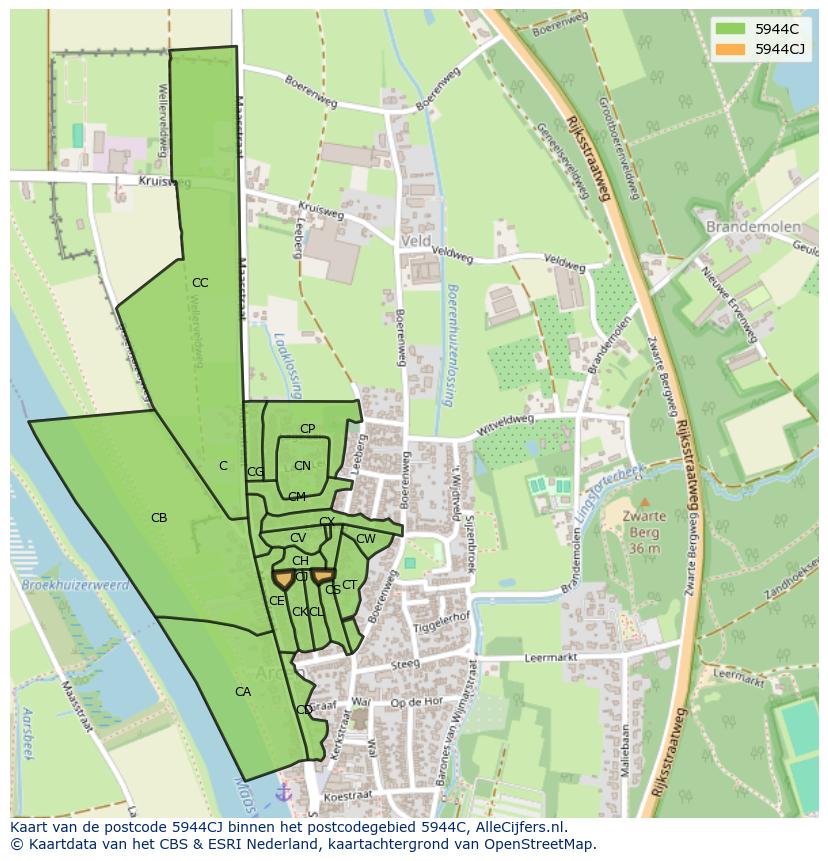 Afbeelding van het postcodegebied 5944 CJ op de kaart.