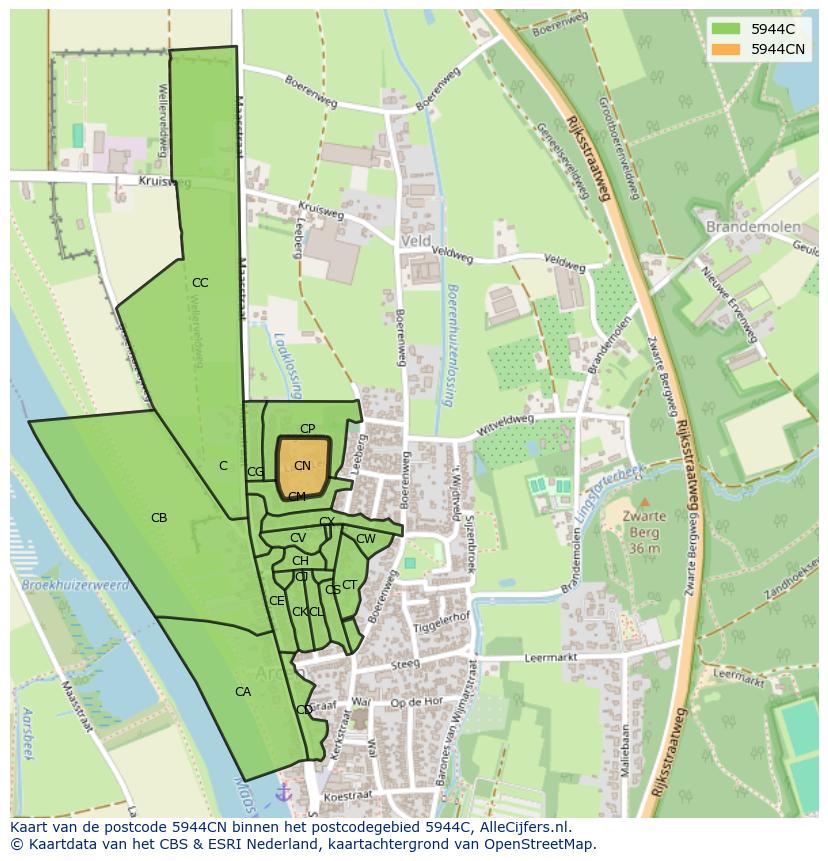 Afbeelding van het postcodegebied 5944 CN op de kaart.