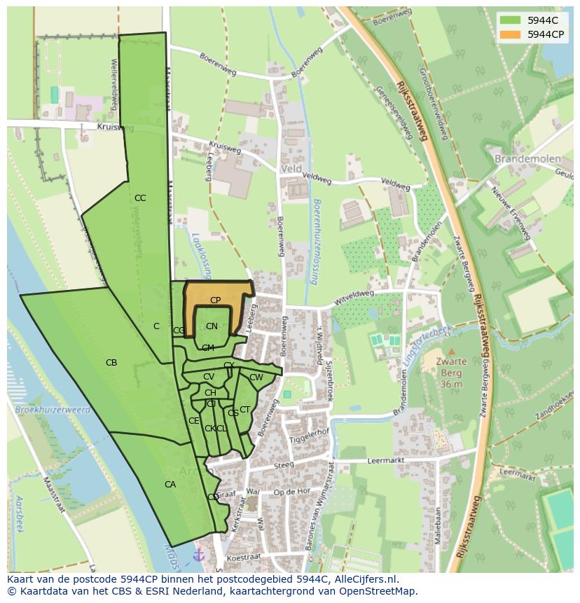 Afbeelding van het postcodegebied 5944 CP op de kaart.