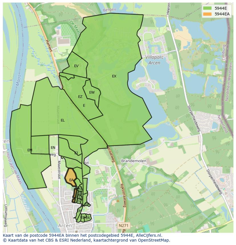 Afbeelding van het postcodegebied 5944 EA op de kaart.