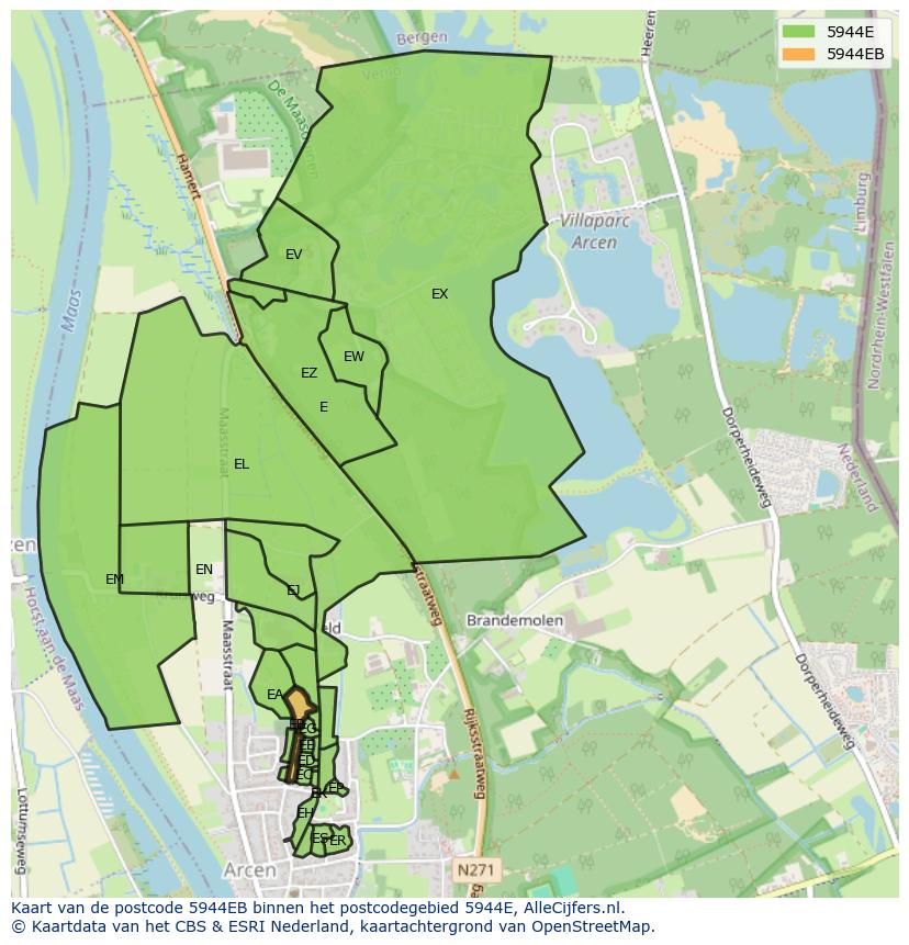 Afbeelding van het postcodegebied 5944 EB op de kaart.