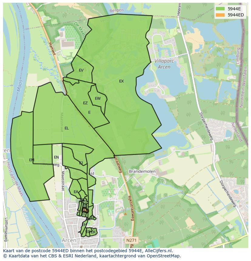 Afbeelding van het postcodegebied 5944 ED op de kaart.