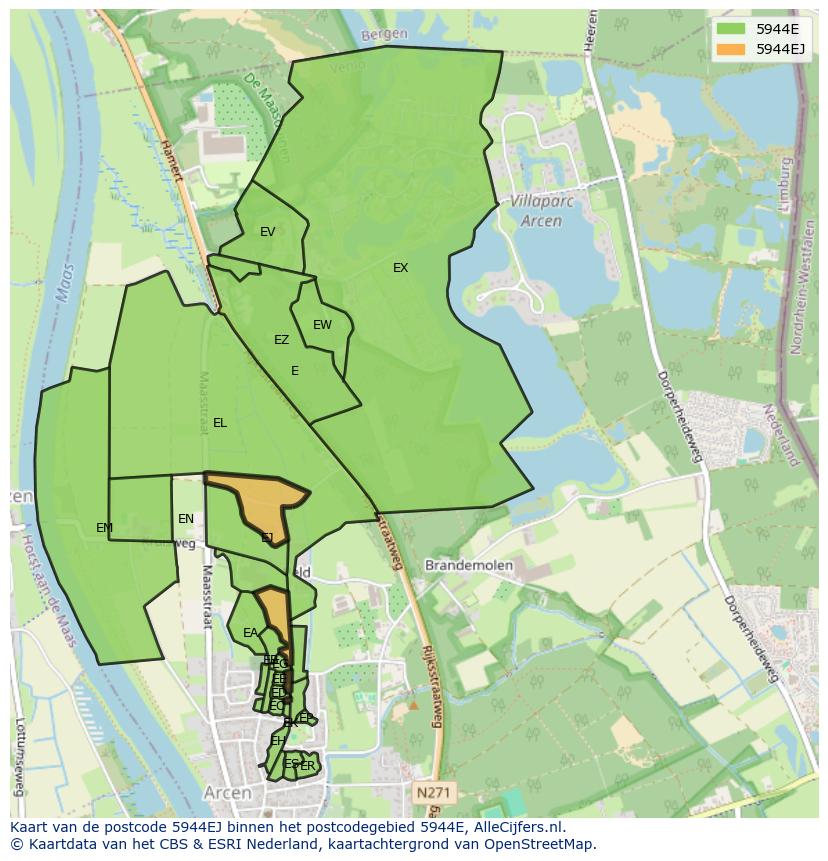 Afbeelding van het postcodegebied 5944 EJ op de kaart.
