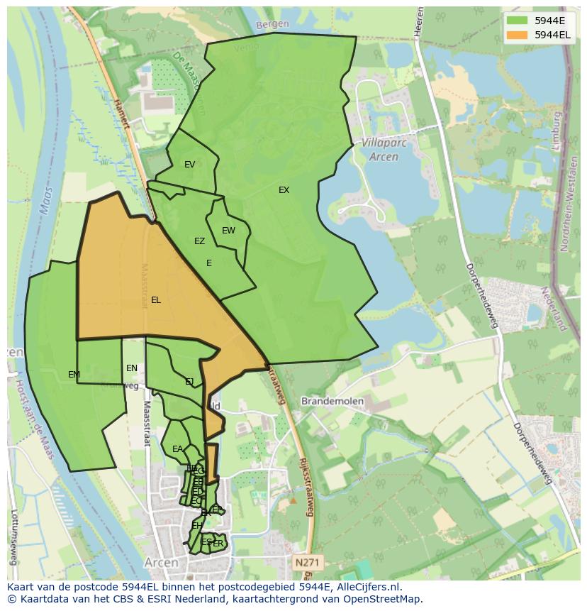 Afbeelding van het postcodegebied 5944 EL op de kaart.